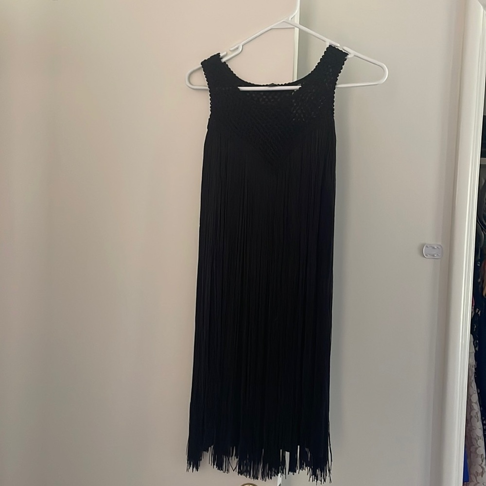 Black fringe mini dress